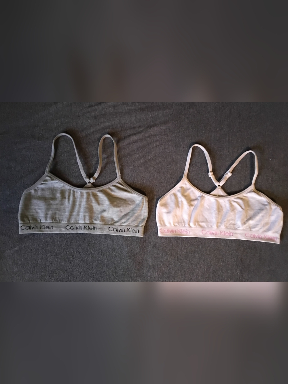 Calvin Klein Girls Sports Bra Bundle Size 6/6X Training Bras 2pk Gray Pink